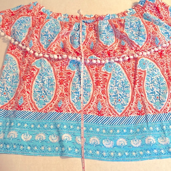 Crown & Ivy Orange & Turquoise Tropical off the shoulder Top NWT size XL - Picture 9 of 11